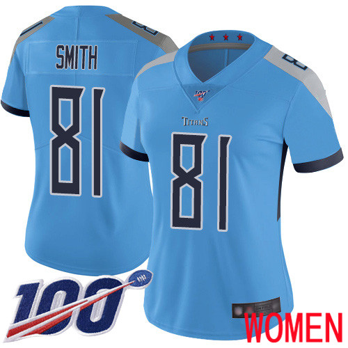 Tennessee Titans Limited Light Blue Women Jonnu Smith Alternate Jersey NFL Football #81 100th Season Vapor Untouchable